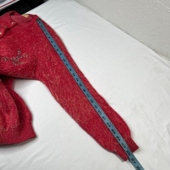 Vintage 1950s Angora Wool KGM Beaded Cardigan Sweater Pink 38 XS/Small - Picture 5 of 10